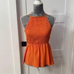 SHEIN Vibrant Orange Smocked Halter Top